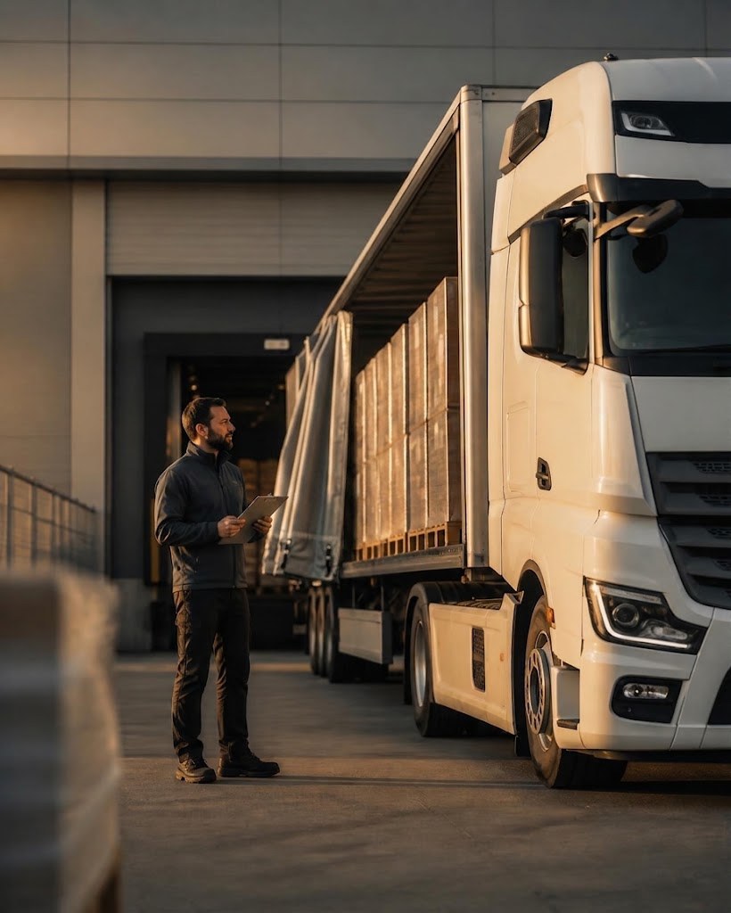 Załadunek zestawu ciężarowego na terminalu logistycznym